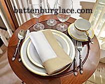 White Hemstitch Diner Napkin with Soybean Colored Border - Click Image to Close